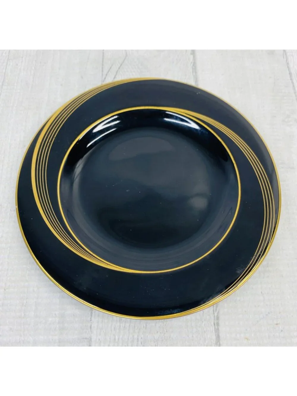 Nikko CITY LIGHTS Bone China Black Body Gold Swirl Inner Bread Side Plate Set 5